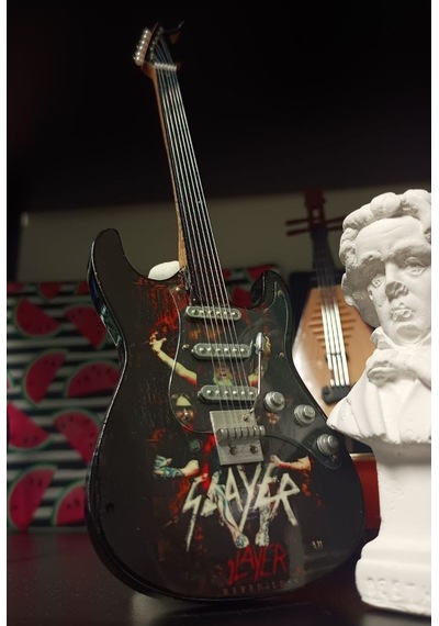 Slayer Rock Müzik Grubu Elektro Gitar El Yapımı Ahşap Minyatür He