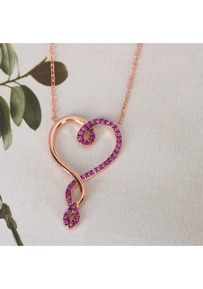 Zirkon Taşlı Kalp Desenli Rose Kaplamalı Gümüş Kolye Gold - Rose Gold - Gümüş