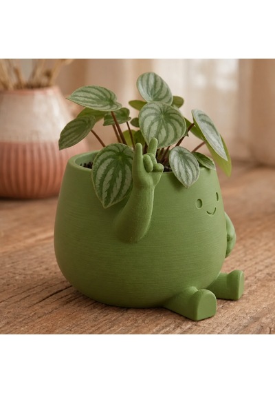 3d Baskı Smiley Face Planter - Gülümseyen Karakterli Saksı-yeşil