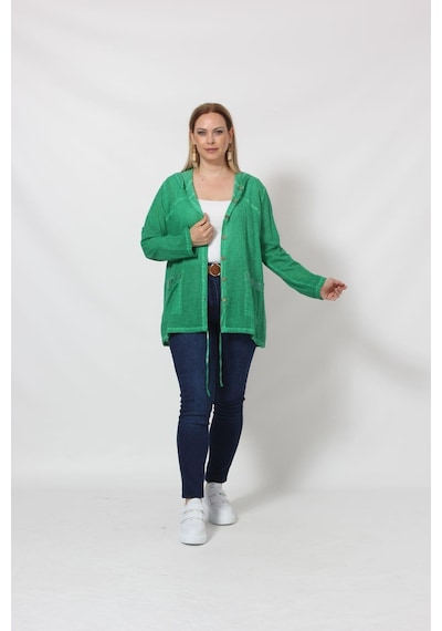 Moda Berray B027 Cebi Pullu Kapüşonlu Gömlek Yeşil 001
