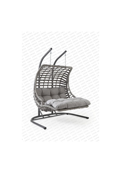 Capri Swing Bodrum Double Çiftli Rattan Bahçe Salıncağı Rehome Gri