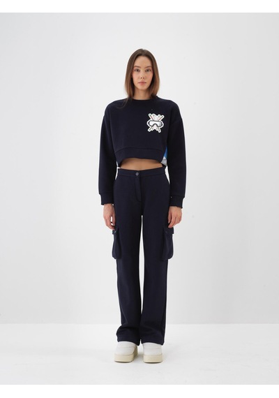 Xint Lacivert Pamuk Dokulu Oversize Kargo Pantolon 470425
