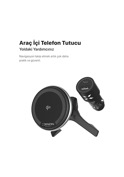 Xenon Smart Araç İçi Telefon Tutucu Qi2 Uyumlu Kablosuz Şarj Standı X6401