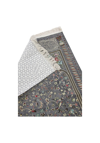 Gri Çiçekli Ravza Desenli Astarlı Şönil Seccade 001