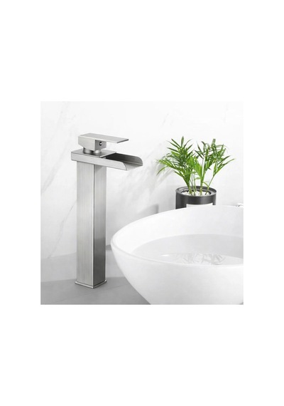 Rena Design Inox Çanak Lavabo Bataryasi Şelale Çikiş Yüksek Havza Model Uzun Çift Giriş Musluk Banyo Mat Gri
