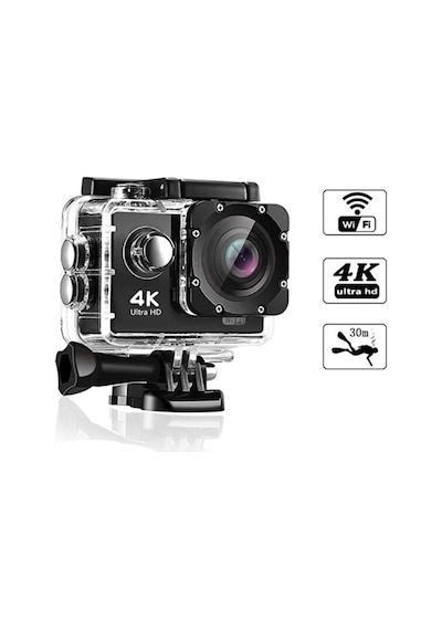 4k Wifi Aksiyon Kamerası 16 Mp 170 Geniş Açı 30m Su Geçirmez 18 Aparatlı Spor Kamera Siyah