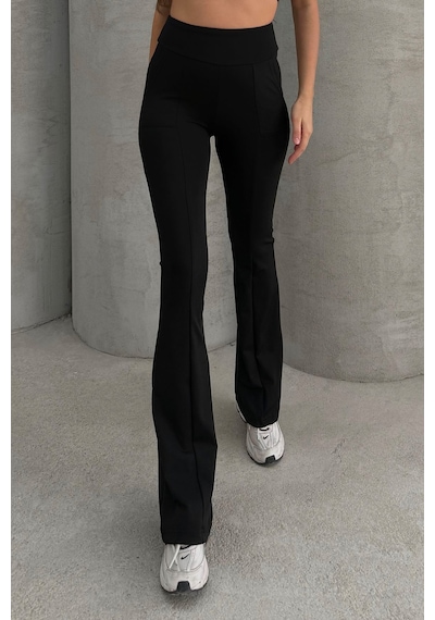 Lesa Wear Kadın Siyah Yüksek Bel Toparlayıcı Çift Cepli İspanyol Paça Tayt Bootcut Siyah