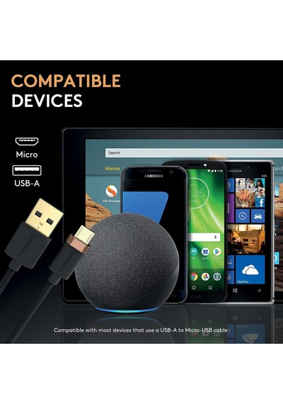1m Usb-a To Micro Usb Örgülü Şarj Kablosu - Siyah Diğer