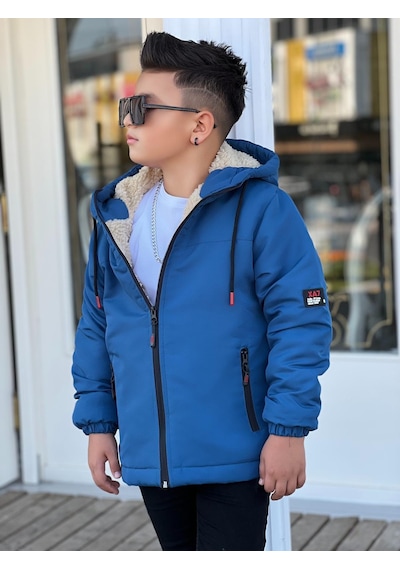 Pina Kids Erkek Çocuk Kapüşonlu İçi Kürklü Mont Km3050 Saks