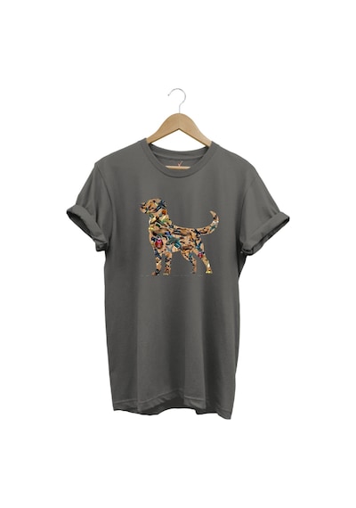 Avcılık Hunting Av Köpeği Ve Ördek Baskılı %100 Pamuk Regular Fit Bisiklet Yaka Gri T-shirt Gri