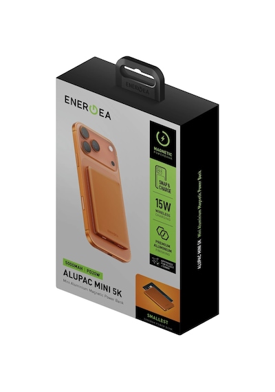 Energea Alupac Mini 5k 5.000 Mah 20w Type-c Ve 15w Kablosuz Şarj Çıkışlı Pd Hızlı Şarj Magsafe Powerbank - Turuncu Turuncu