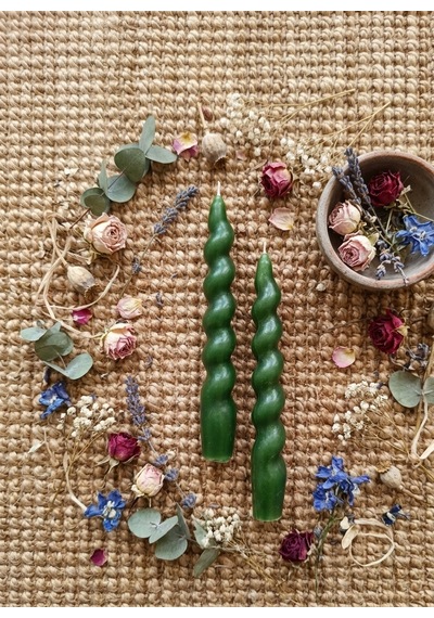 Yeşil Renkli Spiral, Burgulu Pinterest Model Şamdan Mum 2' Li Set