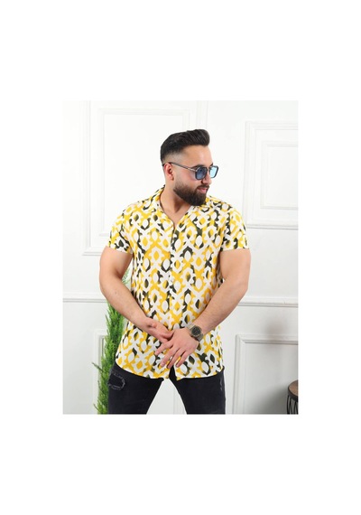 Mfz Giyim Erkek Kısa Kollu Relax Fit Rahat Kesim Gömlek Yaka Dijital Baskılı Desenli Viskon Sarı Gömlek Mfz Giyim Erkek Kısa Kollu Relax Fit Rahat Kesim Gömlek Yaka Dijital Baskılı Desenli Viskon Sarı Gömlek