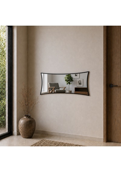 Modern Kavisli Boy Aynası 40x120 Cm Dalgalı Formlu Minimalist Dekoratif Duvar Aynası Siyah