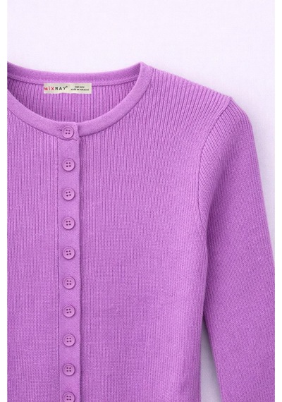 Hiccup Mixray Düğmeli Slim Fit Yivli Örgü Hırka Lila Mor