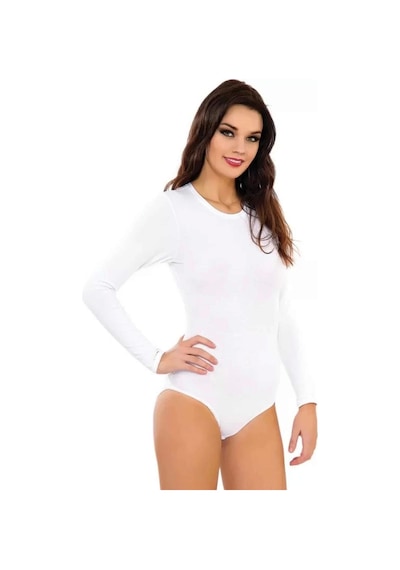 Moon Wear Kadın O Yaka Uzun Kol Çıtçıt Badi Siyah