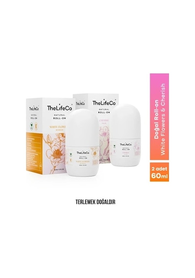 TheLifeCo Doğal Roll-on Deodorant White Flowers 60 ML + Roll-on Deodorant Cherish 60 ML