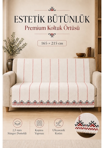 Çok Amaçlı Modern Bohem Kadife Koltuk Örtüsü,çekyat Örtüsü Piknik Örtüsü Masa Örtüsü Kaymaz Süngerli Bej Kırmızı