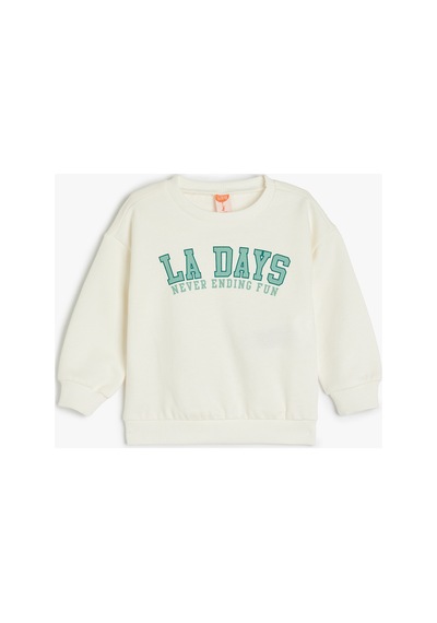 Koton Erkek Bebek Baskılı Uzun Kollu Bisiklet Yaka Pamuklu Sweatshirt Ekru