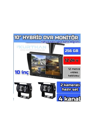10 ''hybrid Dvr Ekran 2 Adet Ir Ledli Bus Kamera Set 12-24 Volt