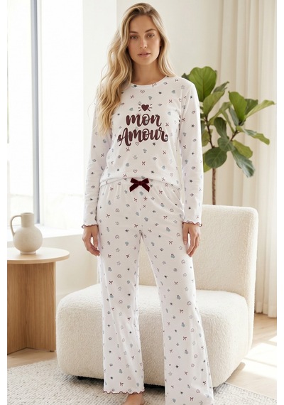 Siyah İnci Pamuklu Likralı Örme Pijama Takım26241165 Beyaz