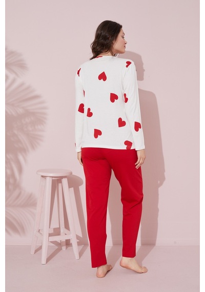 Siyah İnci Pamuklu Örme Pijama Takım 24240159 Ekru
