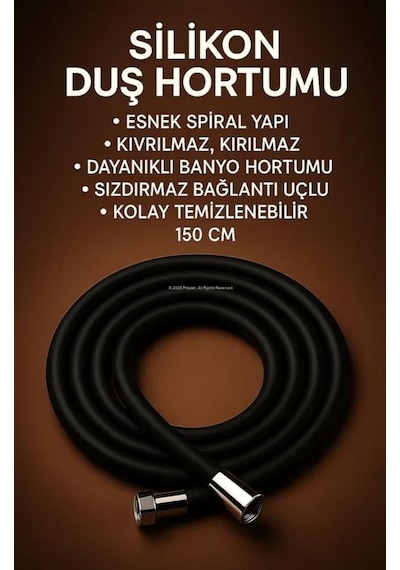 Kopmaz Kaliteli Pvc Duş Hortumu Tüm Duş Setleri İle Uyumlu 1,5 Metre Siyah