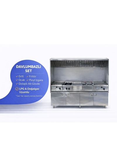 Grıll , Fritöz , Ocak , Pleyt Izgara , Dolaplı, Davlumbazlı , Lpg & Doğalgazlı , 240x80x210 Çelik