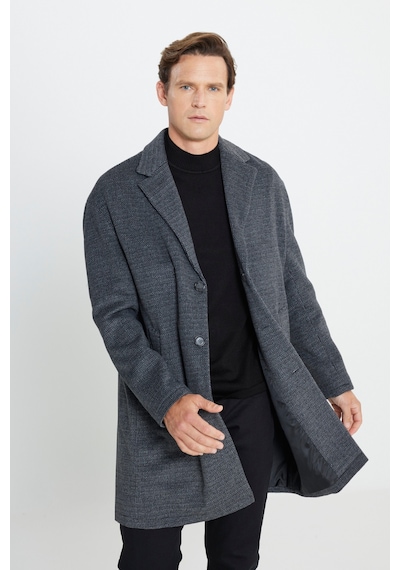 Ac&Co / Altınyıldız Classics Erkek Grı Oversize Bol Kesim Mono Yaka Desenli Kaşe Kaban Gri