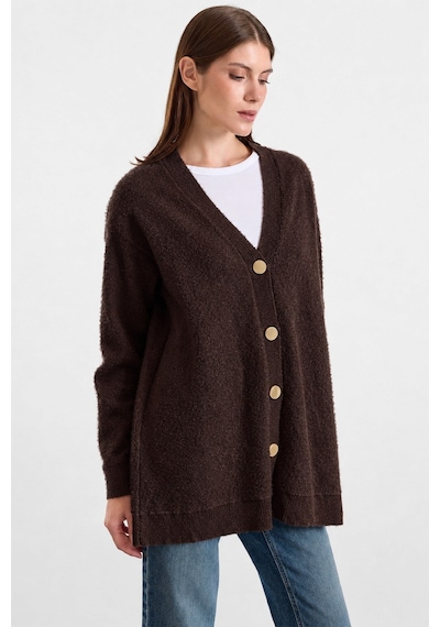 Olcay V Yaka Soft Kumaş Hırka Kahve 8295