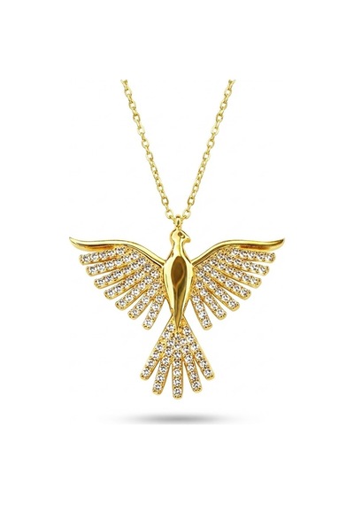 925 Ayar Gümüş Altın Rengi Kaplama Zirkon Taşlı Anka Kuşu Kadın Kolye Özel Gün Hediyesi 45 Cm Altın - 818324334 Altın