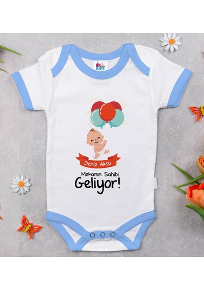 Bitmeyenkartus Bk Kids Kişiye Özel Mavi Bebek Body Zıbın - Model 69 Çok Renkli