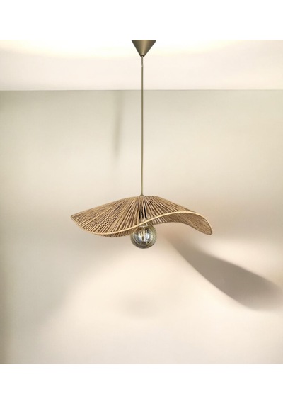 Aura Rafya Avize - Kahverengi Hasır El Yapımı Bohem Asimetrik Şekilli Rustik Avize Çok Renkli