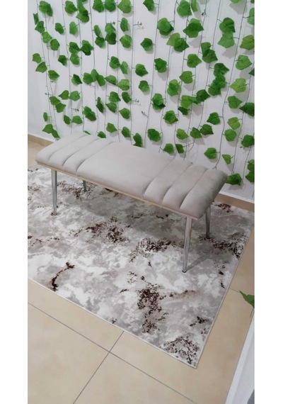 Özcan Metal Krom Metal Ayaklı Metal Kasalı Bench Mutfak Salon Antre Yatak Odası Balkon Puf Bank Krem