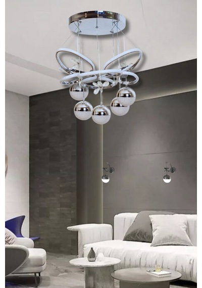 Krom Modern Sarkıt 5 Toplu 3 Renk Sarkıt Led Avize Kral Tacı Salon - Oturma Odası Gri