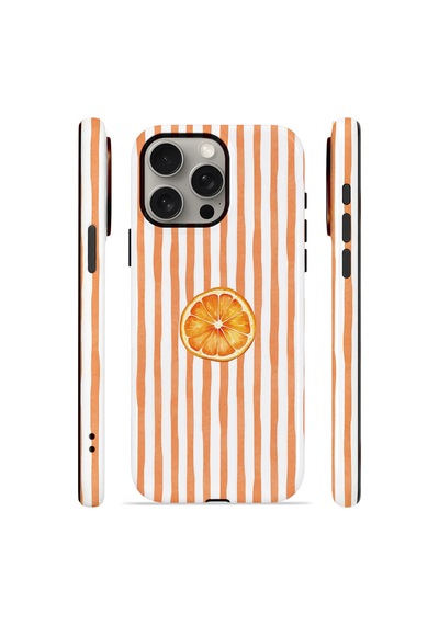 Apple iPhone Uyumlu 15 Pro Vorian Çift Katmanlı Kılıf Orange Slice Stripe