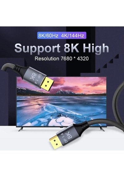 Miaxtreme 8k Displayport Dp Kablo Örgülü 1.5 Metre 1.4 Versiyon Dp Kablo Gaming Sinema Yüksek Kalite Dp Kablo