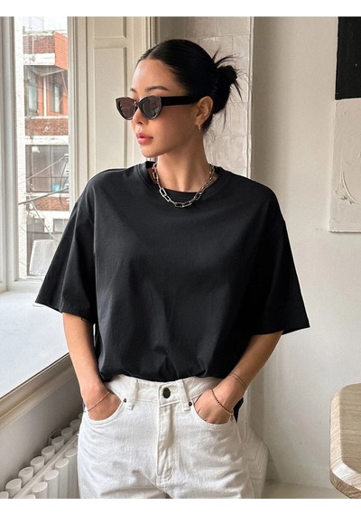 Flood Of Style Kadın Siyah Kind Hearted Baskılı Oversize T-shirt