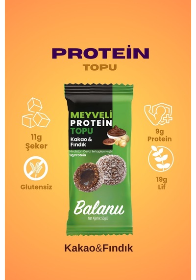 Meyveli Kakaolu & Fındıklı Protein Topları 55gr X3 Adet