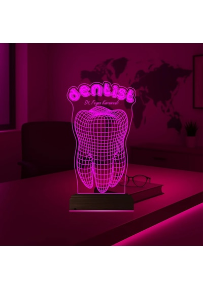 Luvivia Diş Hekimi Diş Doktoru Hediye Dentist Kişiye Özel 3d Lamba - Masa Gece Lambası Şeffaf