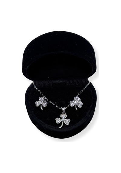 Oya Silver Zirkon Taşlı Yonca Gümüş Set&takım