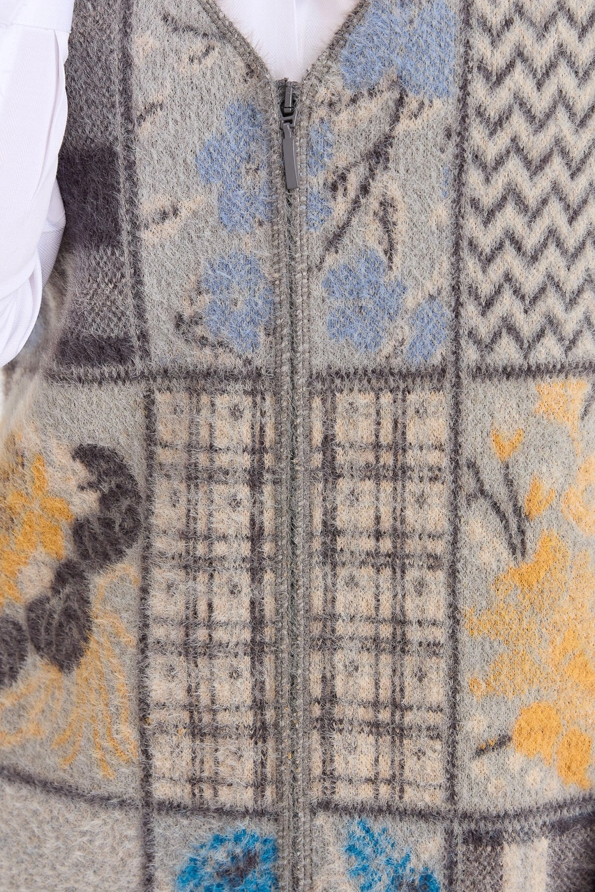 Desen Triko Kadın V Yaka Patchwork Yelek K.gri K.GRİ