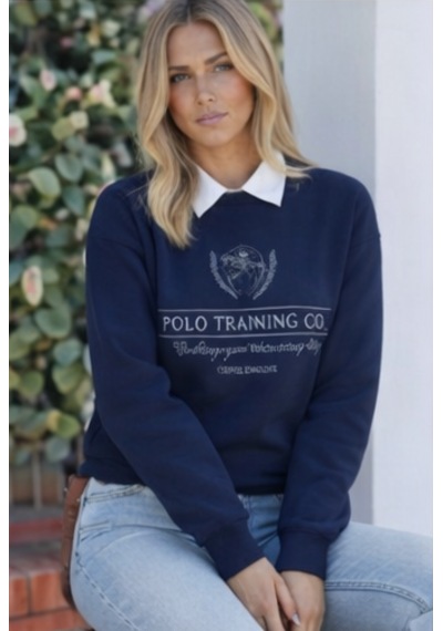 Modeva Global Kolej Yaka Detaylı Polo Baskılı Kadın Lacivert Sweatshirt Lacivert
