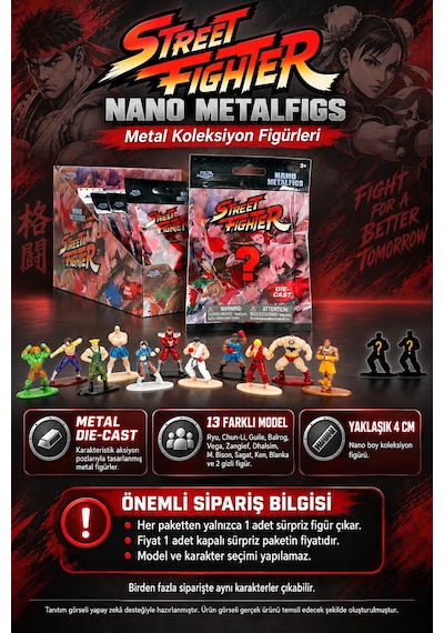 Street Fighter Sürpriz Paket Jada Nano Metal Die-cast Koleksiyon Figürü 1 Adet 4 Cm