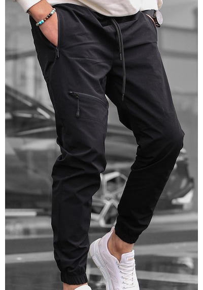 Madmext Siyah Fermuar Detaylı Paraşüt Jogger Pantolon Siyah