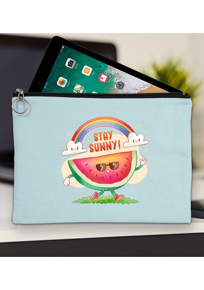 Bk Gift Yaz Temalı-7 Açık Mavi Tablet Çantası 30x21cm, Apple iPad Uyumlu Çantası, Baskılı Tablet Kılıfı