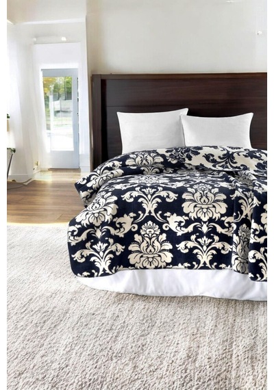 4 Mevsim Pamuklu Battaniye - Yumuşak Ve Hafif Konfor Lacivert Krem Damaks 200cm X 220cm Lacivert