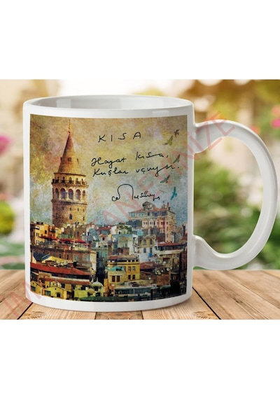 Hayat Kısa Kuşlar Ucuyor Istanbul Iki Tarafı Baskılı Kupa Bardak Çok Renkli