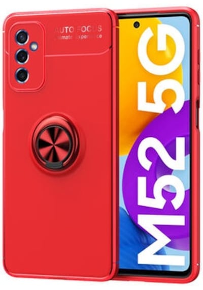 Samsung Galaxy Uyumlu M52 Kılıf Yüzüklü Sağlam Esnek Ringo Silikon Kapak Kirmizi