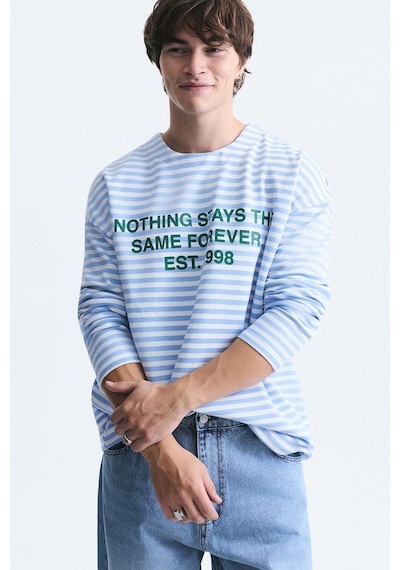 Vamos Oversize Çizgili Sweatshirt Ekru-bebe Mavi